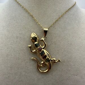 Gold Plated Lizard Tourmaline Pendant Necklace on Box Chain